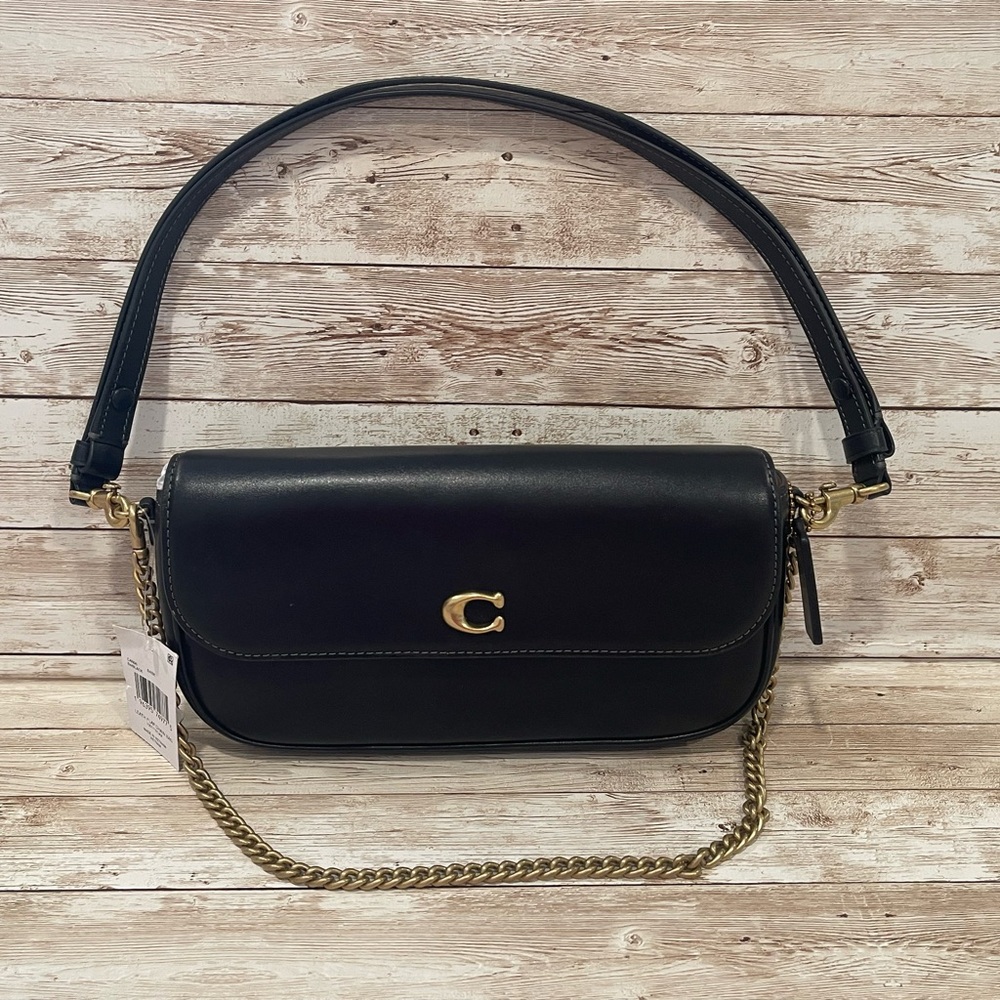 Coach Black Leather Shoulder Bag with Gold Hardware